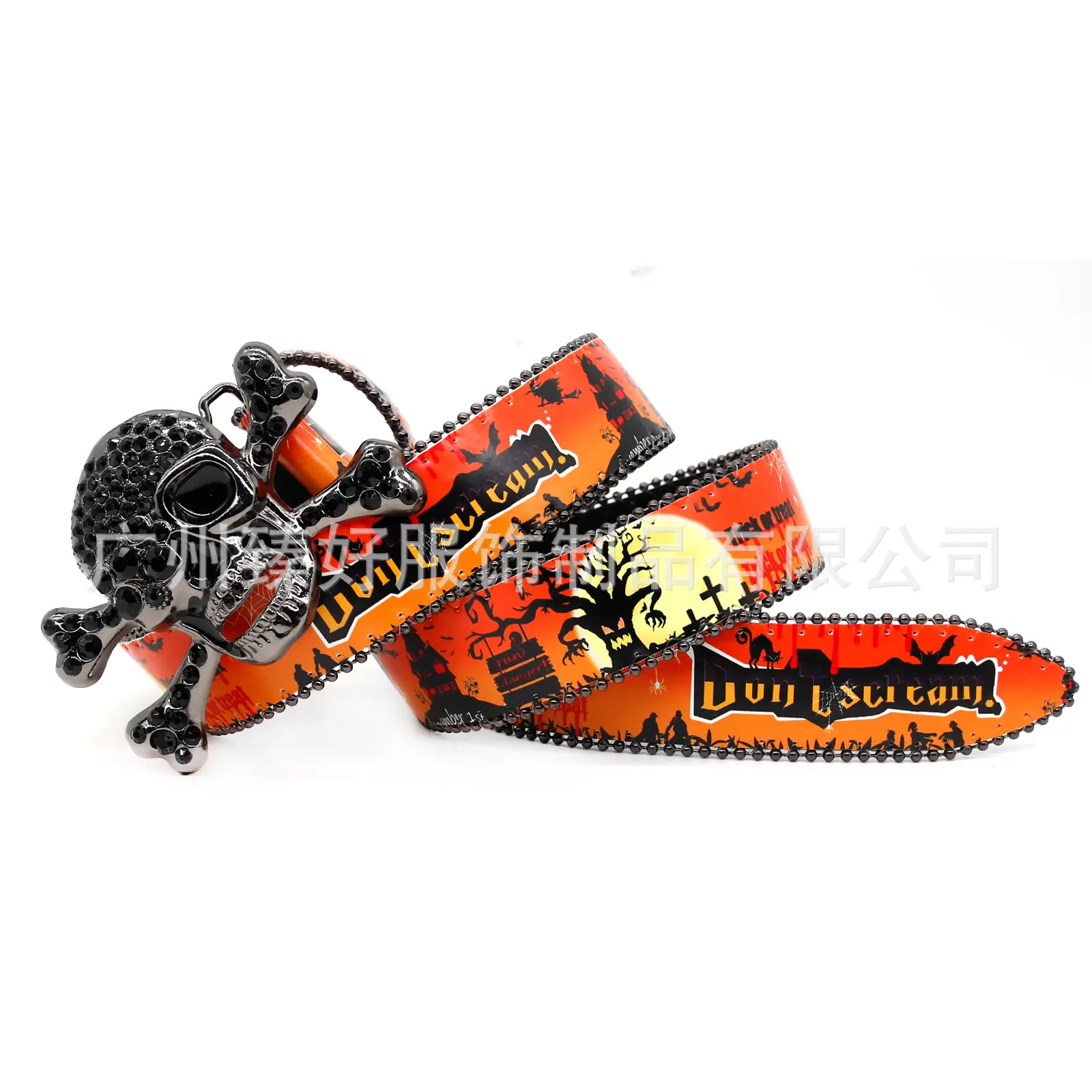 Halloween Skull Belt for Men Women Orange Gold