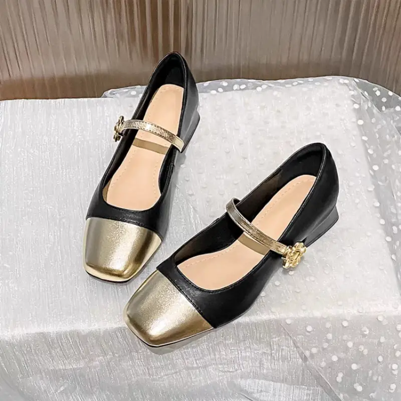 Women's Mary Jane Flat Shoes Cream Gold 2024 - Image 4