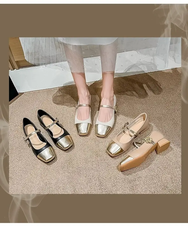 Women's Mary Jane Flat Shoes Cream Gold 2024 — feature 1