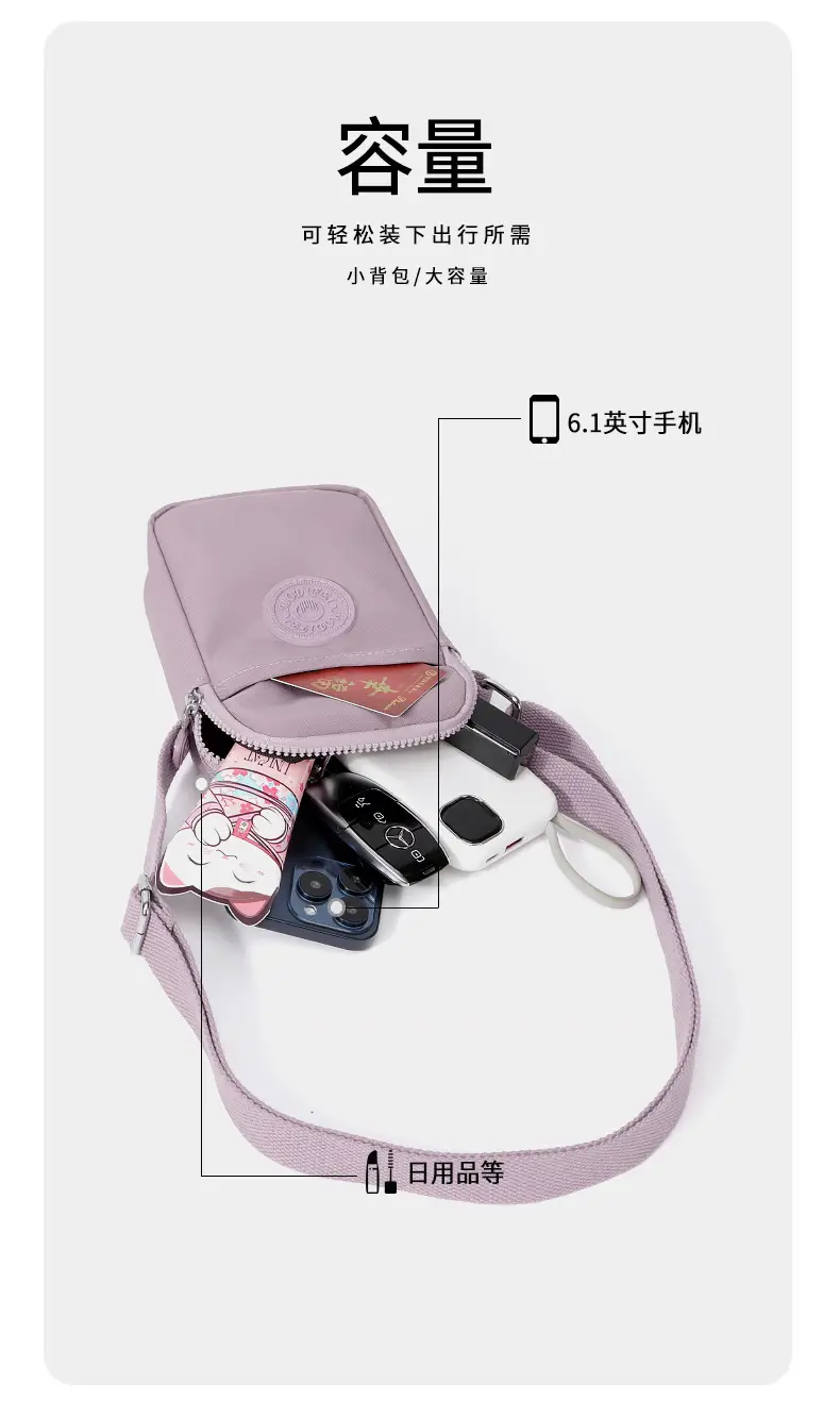 Women's Waterproof Nylon Mini Phone Bag Blue Shoulder Crossbody — feature 14