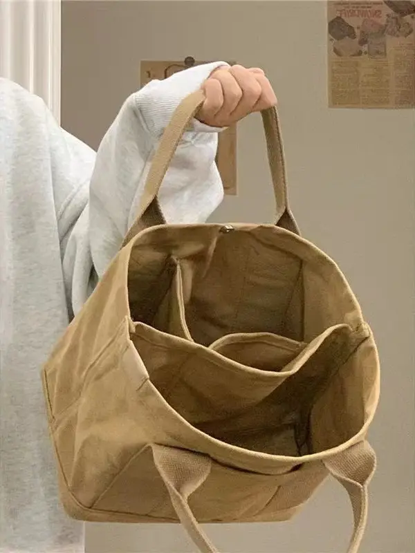 Women Canvas Tan Tote Bag 2023 New Fashion - Image 2