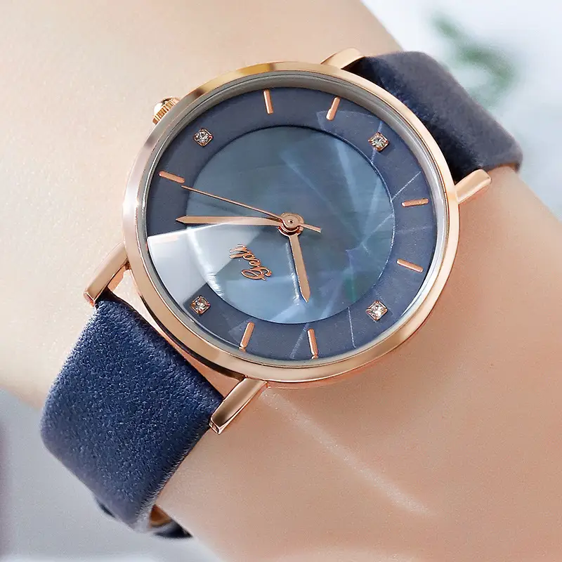 Women's Rose Gold Quartz Watch with Brown Leather Belt