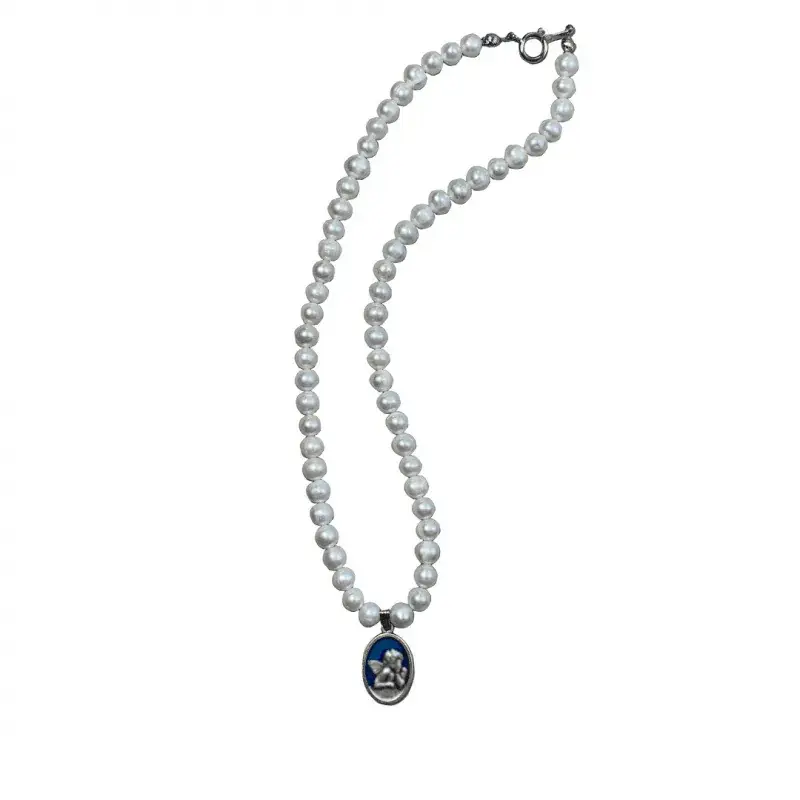 Men's Pearl Clavicle Necklace with Blue Pendant - Image 6