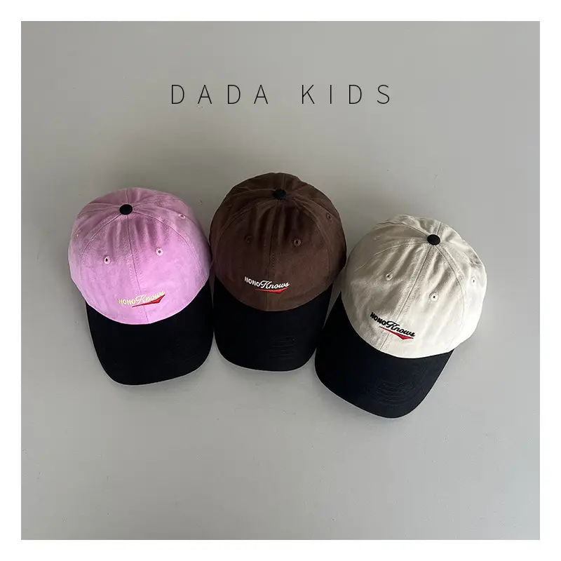 Kids Embroidered Baseball Caps Pink Brown White — feature 2