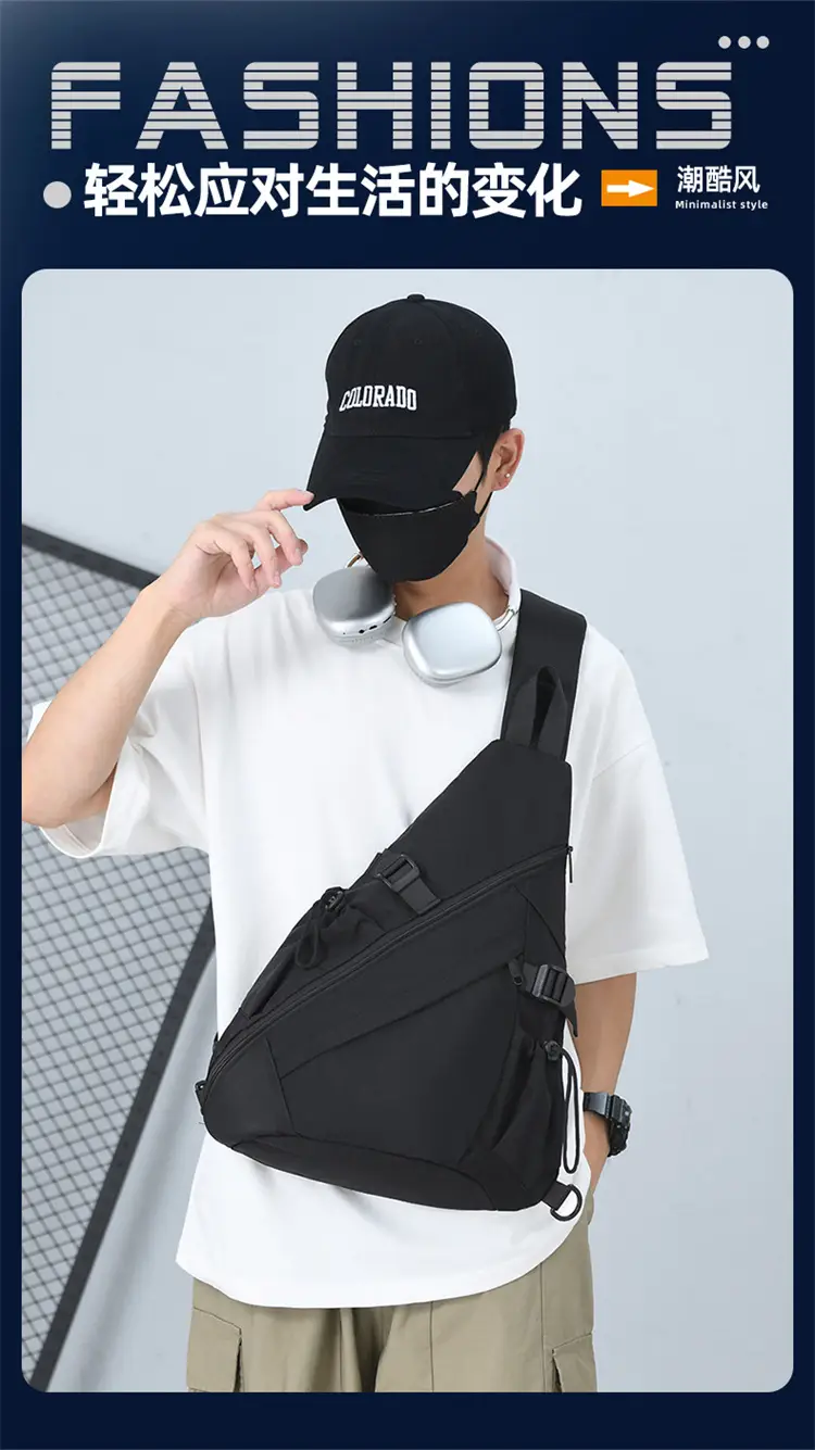 Men's Black Crossbody Bag with Multi-Pockets — feature 1