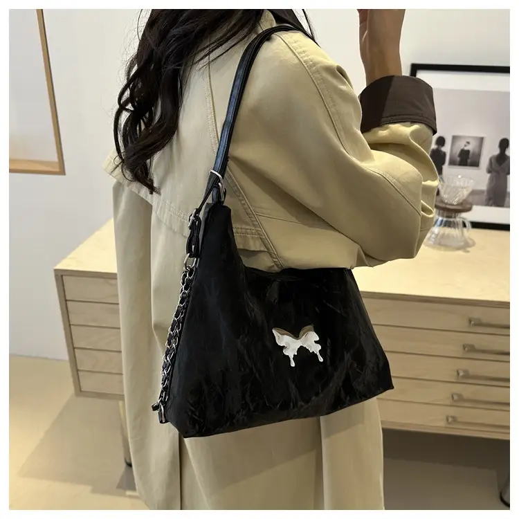 Gray Embroidered Butterfly Shoulder Bag for Women - Image 7