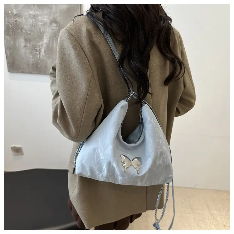 Gray Embroidered Butterfly Shoulder Bag for Women - Image 8