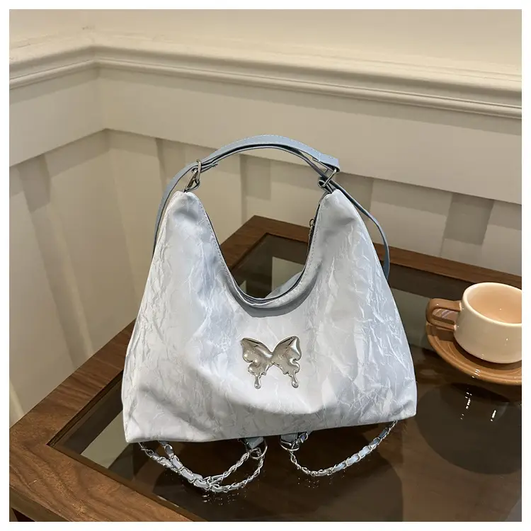 Gray Embroidered Butterfly Shoulder Bag for Women - Image 3