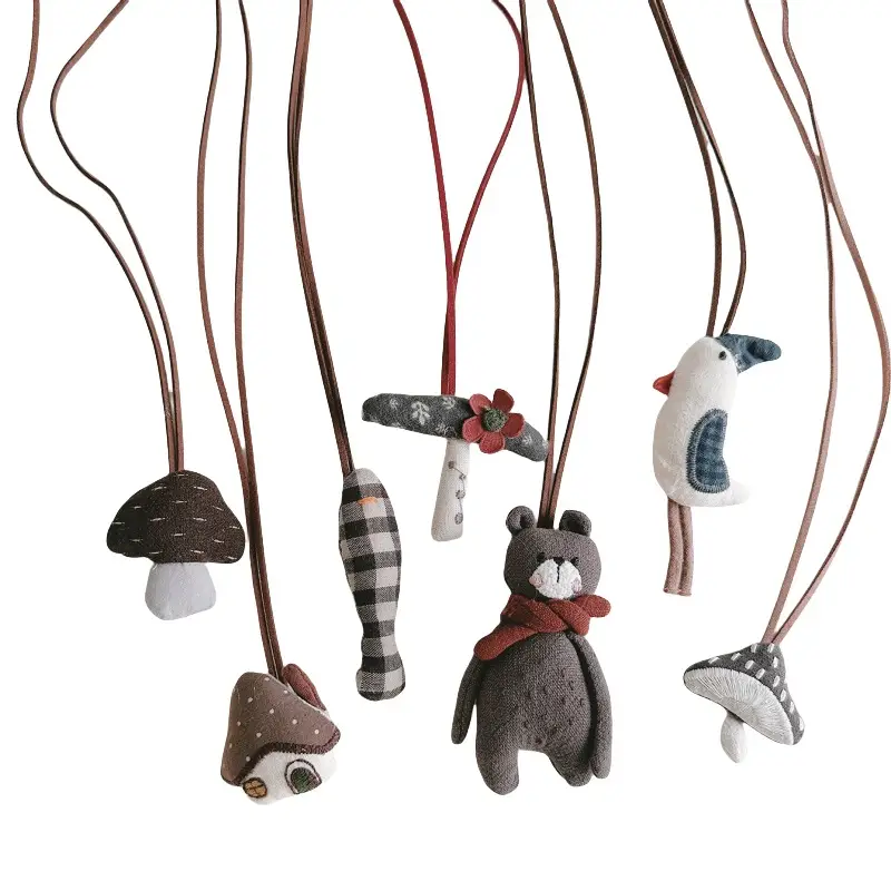 Cute Fabric Animal Pendant for Girls, 4cm High, Brown String - Image 43