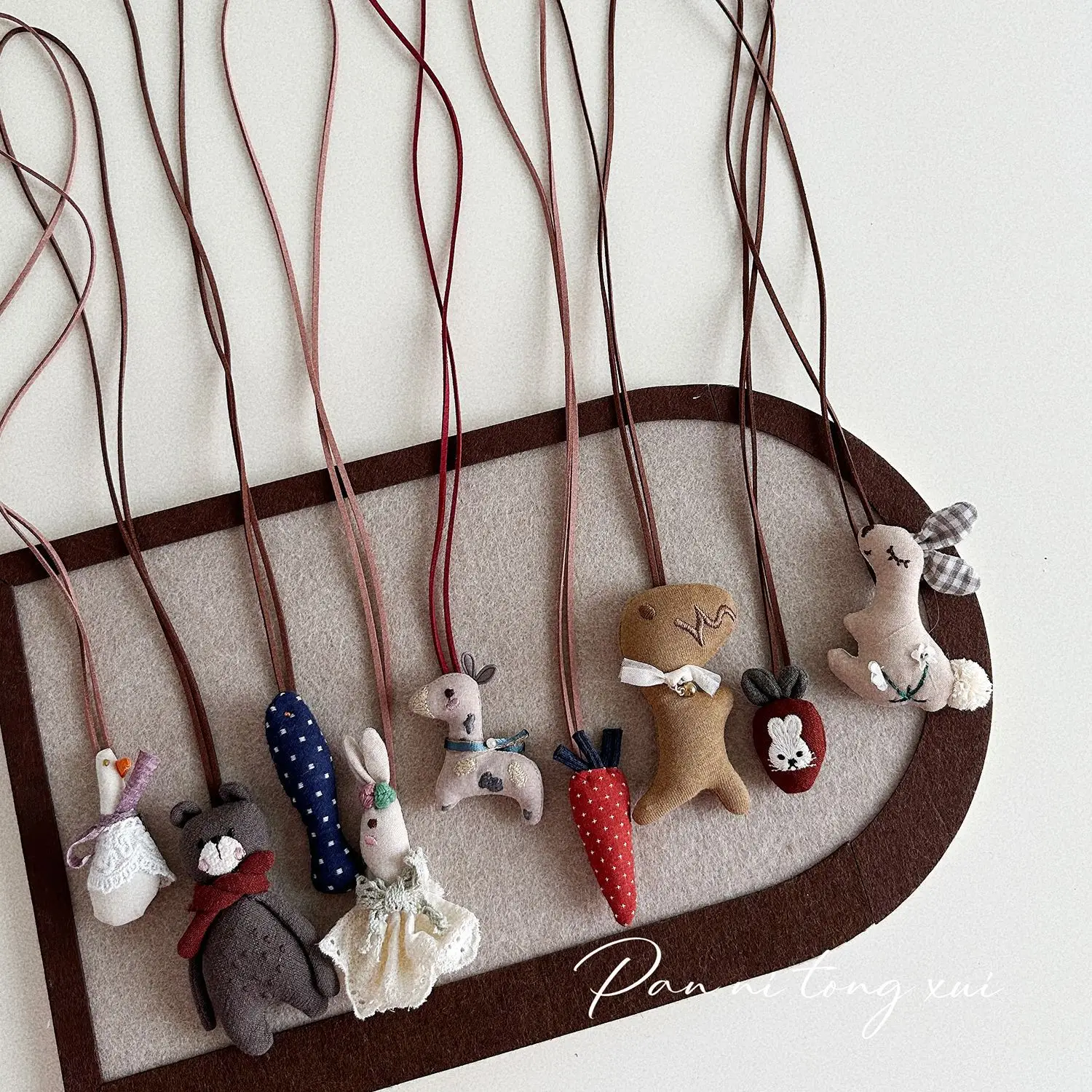 Cute Fabric Animal Pendant for Girls, 4cm High, Brown String — feature 19