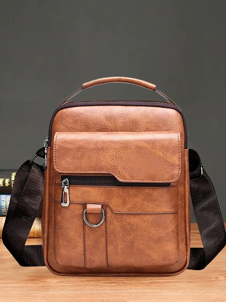 Men's Brown Leather Crossbody Shoulder Bag