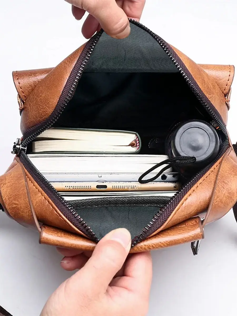 Men's Brown Leather Crossbody Shoulder Bag