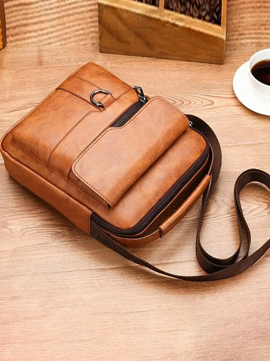 Men's Brown Leather Crossbody Shoulder Bag