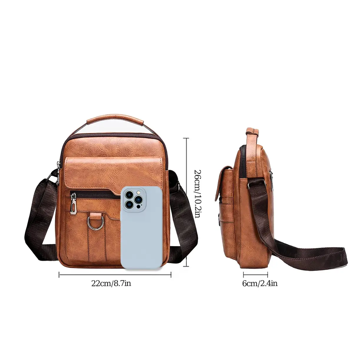 Men's Brown Leather Crossbody Shoulder Bag — feature 2