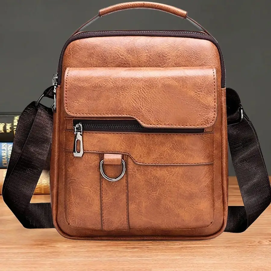 Men's Brown Leather Crossbody Shoulder Bag — feature 6