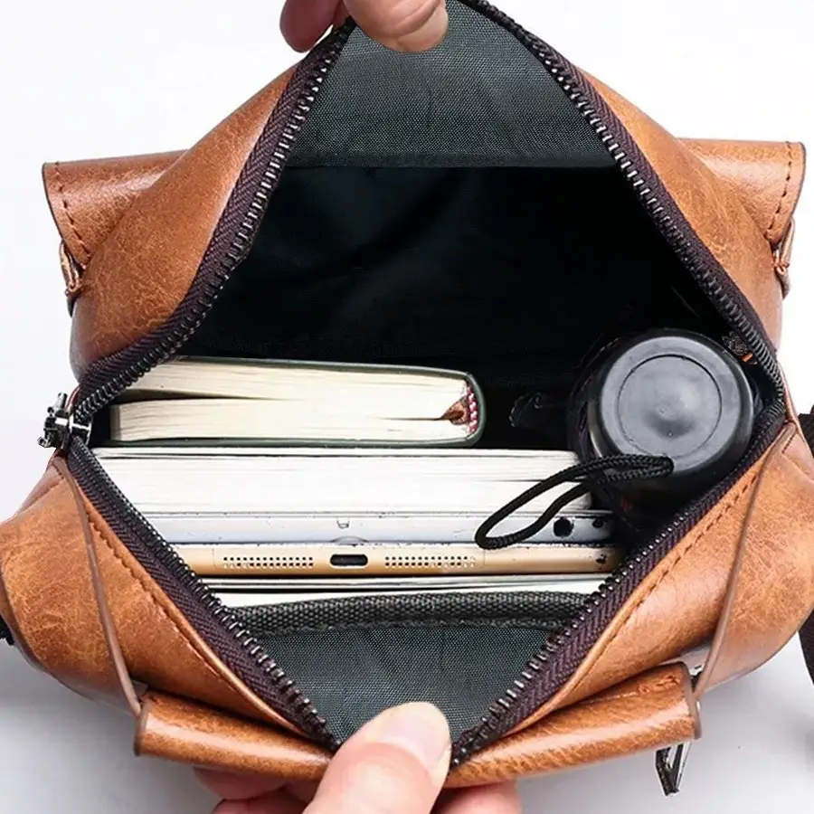 Men's Brown Leather Crossbody Shoulder Bag — feature 8