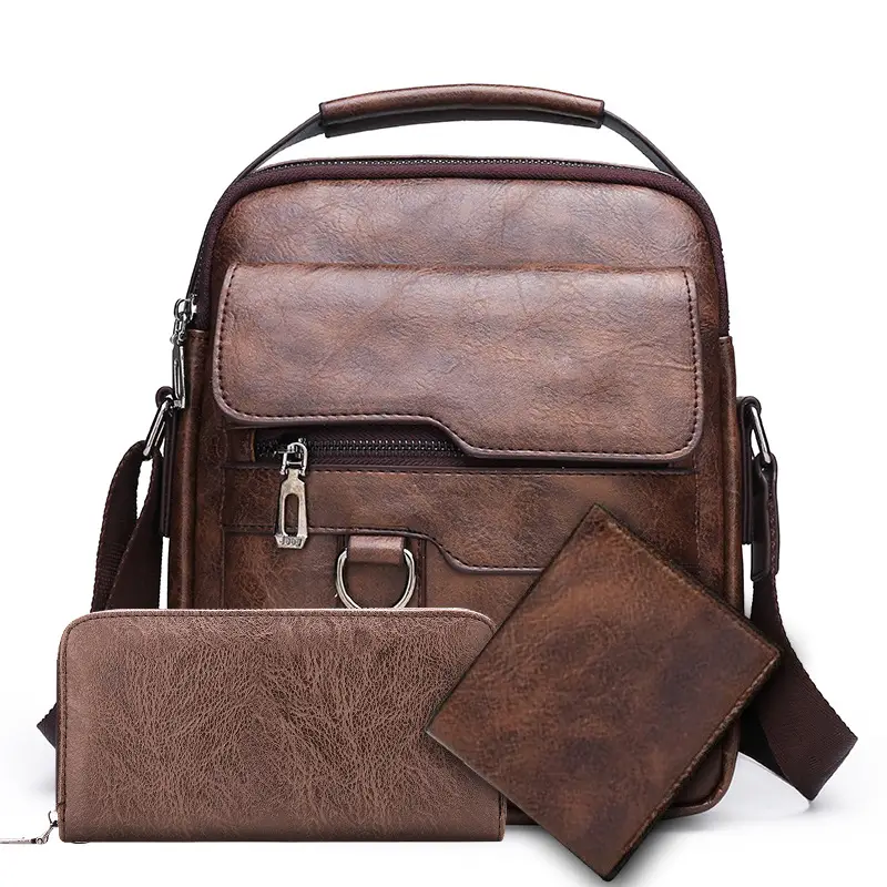 Men's Brown Leather Crossbody Shoulder Bag