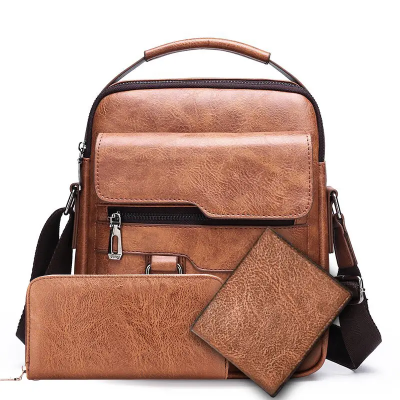 Men's Brown Leather Crossbody Shoulder Bag