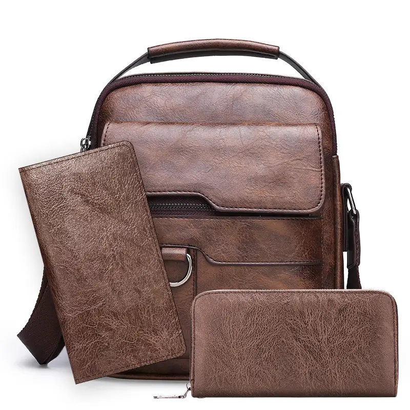 Men's Brown Leather Crossbody Shoulder Bag