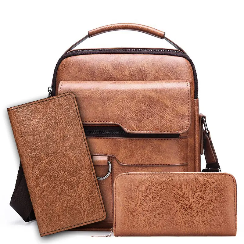 Men's Brown Leather Crossbody Shoulder Bag