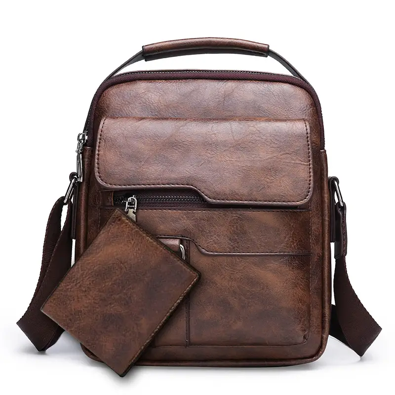 Men's Brown Leather Crossbody Shoulder Bag