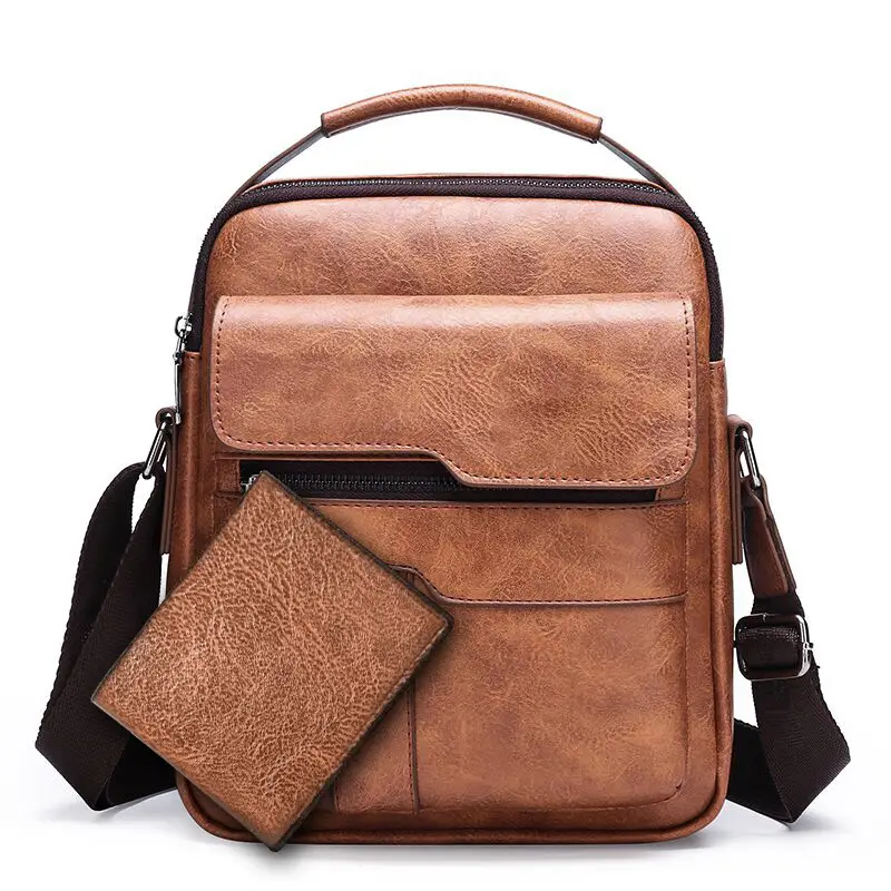 Men's Brown Leather Crossbody Shoulder Bag