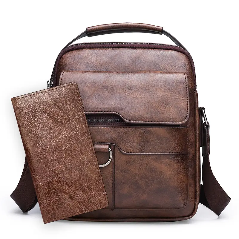 Men's Brown Leather Crossbody Shoulder Bag