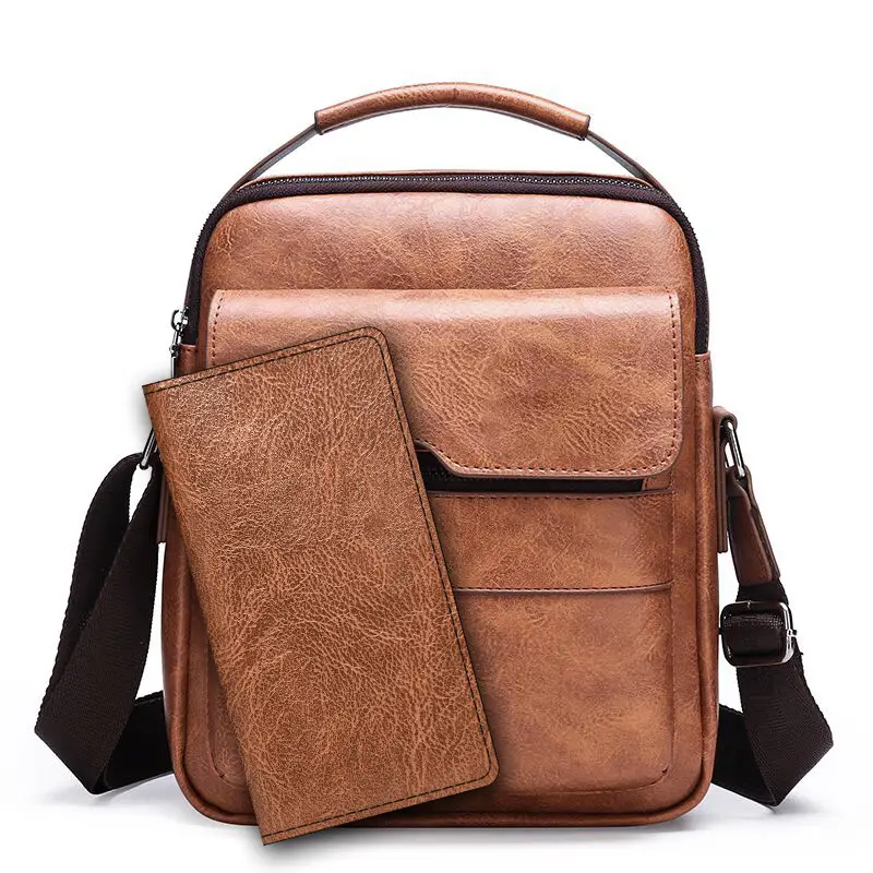 Men's Brown Leather Crossbody Shoulder Bag