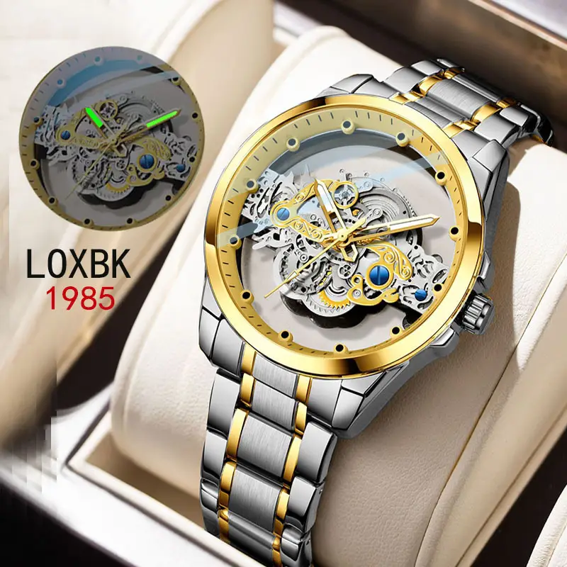 Men's Luxury Mechanical Watch with Red Leather Band - Image 3