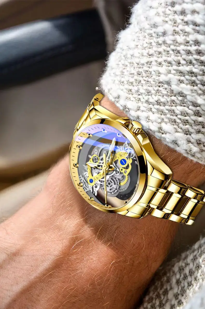 Men's Luxury Mechanical Watch with Red Leather Band — feature 8