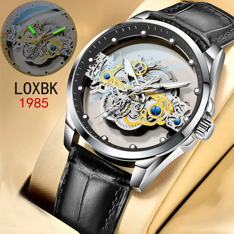 Men's Luxury Mechanical Watch with Red Leather Band - Image 4