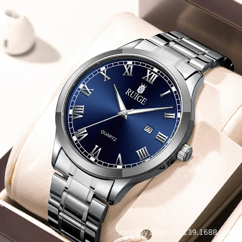 Ruige Stainless Steel Men's Quartz Watch with Calendar - Image 2