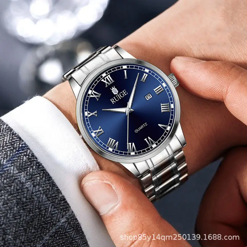 Ruige Stainless Steel Men's Quartz Watch with Calendar - Image 3