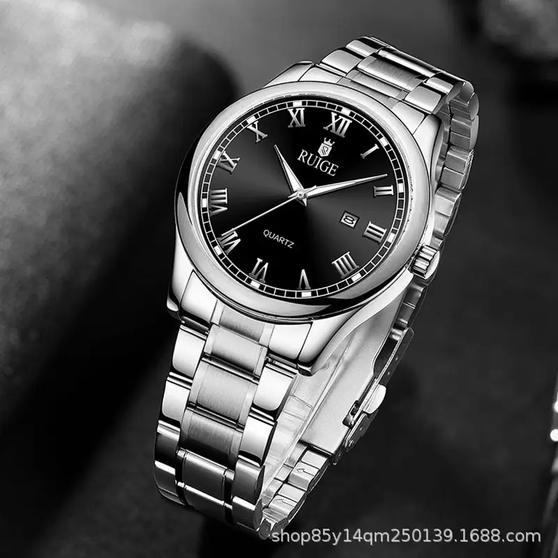 Ruige Stainless Steel Men's Quartz Watch with Calendar - Image 4