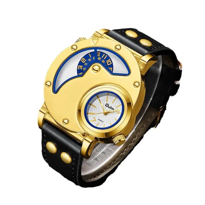 Men's Gold Quartz Watch Large Dial Brown Strap Sports Watch - Image 6