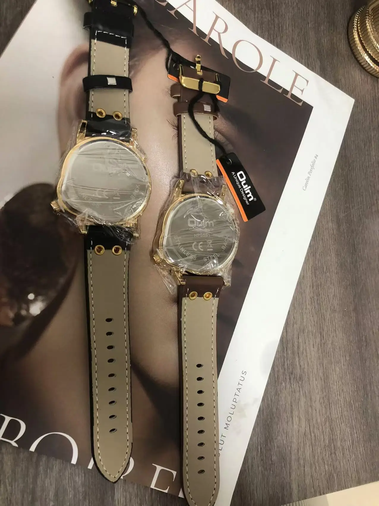 Men's Gold Quartz Watch Large Dial Brown Strap Sports Watch — feature 5