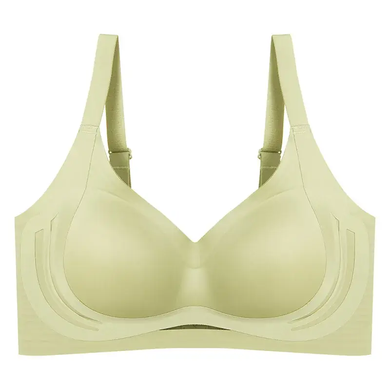 Women's Green Anti-Expansion Wire-Free Bra with Side Reduction