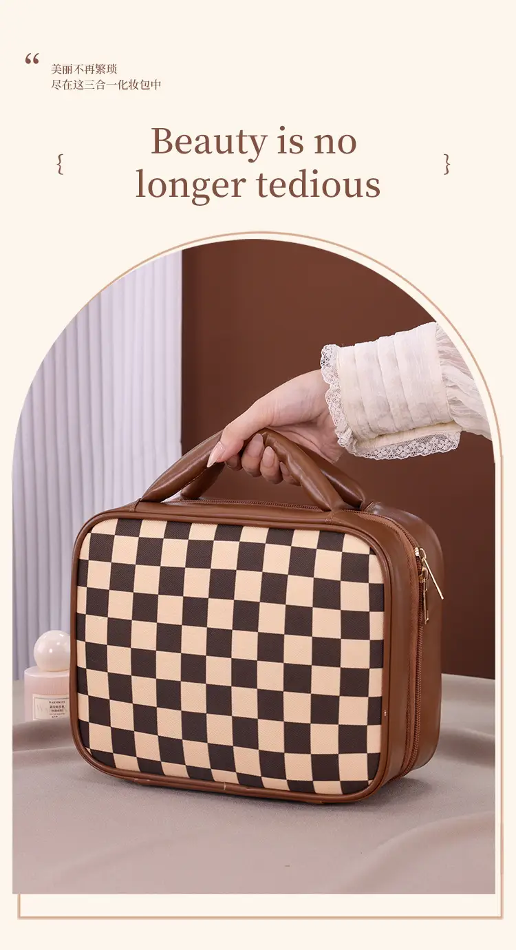2024 New Checkered Cosmetic Bag Large Capacity Travel Wash Bag — feature 11
