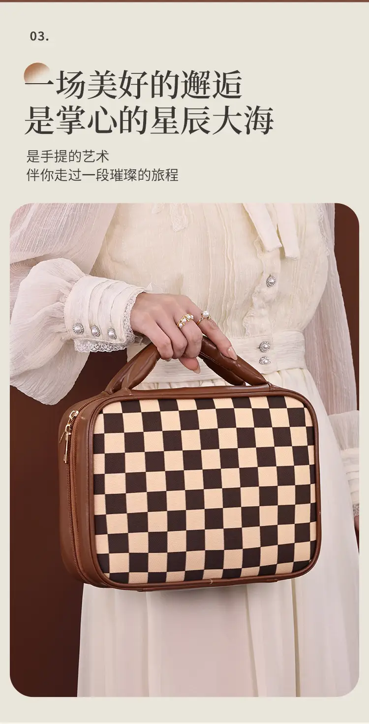2024 New Checkered Cosmetic Bag Large Capacity Travel Wash Bag — feature 8