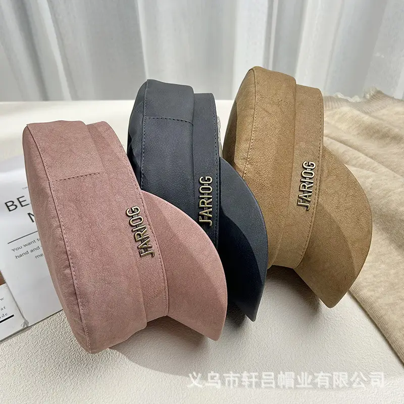 Women's Letter Label Flat Cap Navy Leather Duck Tongue Hat - Image 6