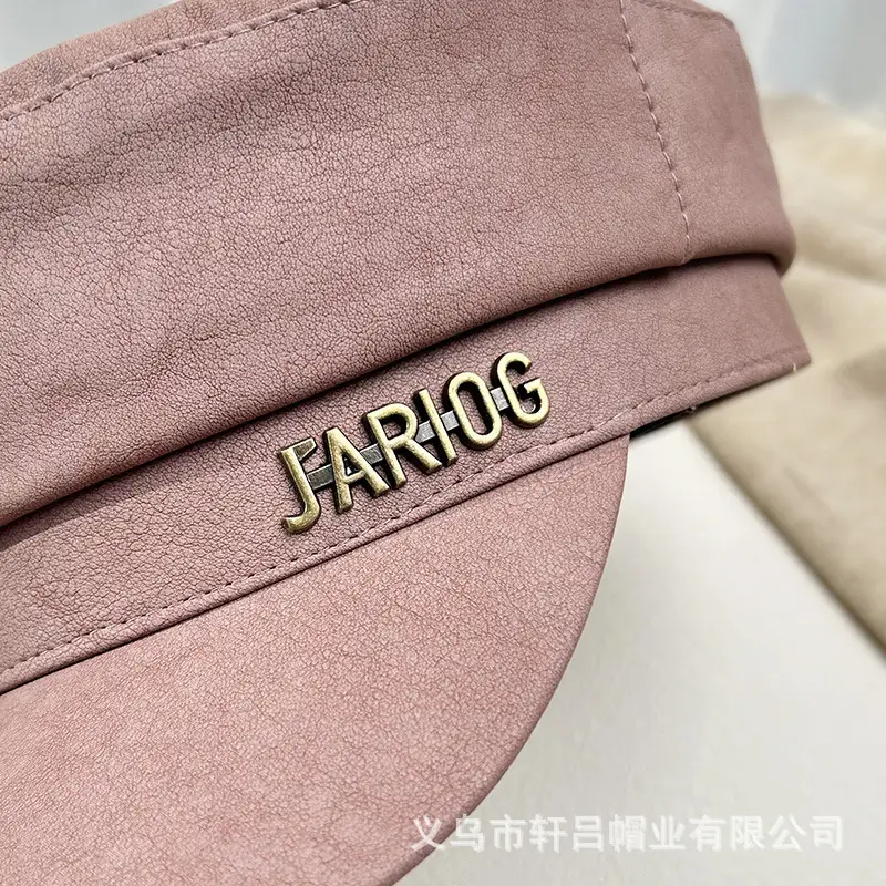 Women's Letter Label Flat Cap Navy Leather Duck Tongue Hat - Image 7