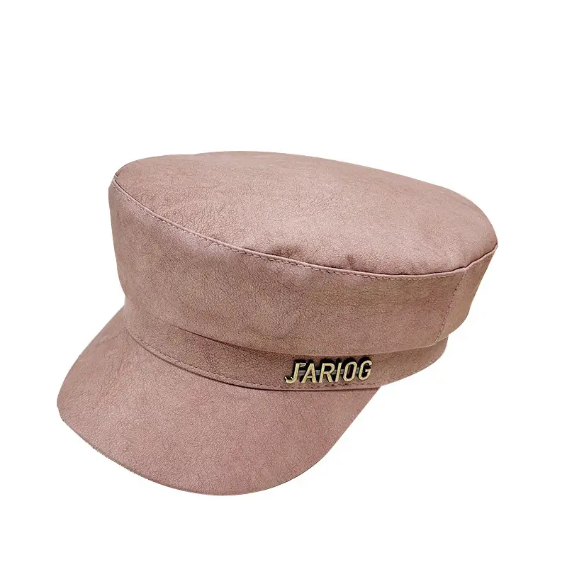 Women's Letter Label Flat Cap Navy Leather Duck Tongue Hat - Image 8