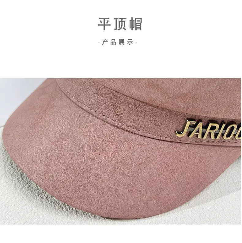 Women's Letter Label Flat Cap Navy Leather Duck Tongue Hat — feature 26