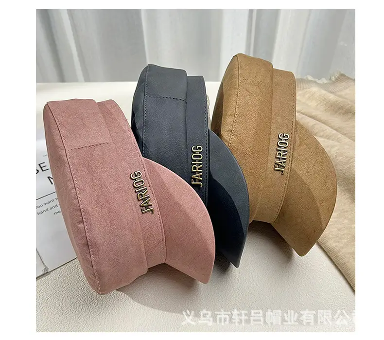 Women's Letter Label Flat Cap Navy Leather Duck Tongue Hat — feature 27