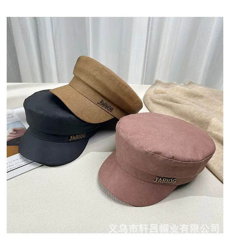 Women's Letter Label Flat Cap Navy Leather Duck Tongue Hat — feature 29
