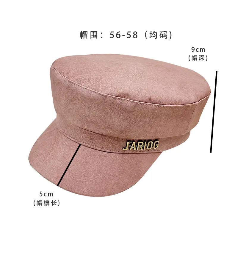 Women's Letter Label Flat Cap Navy Leather Duck Tongue Hat — feature 35