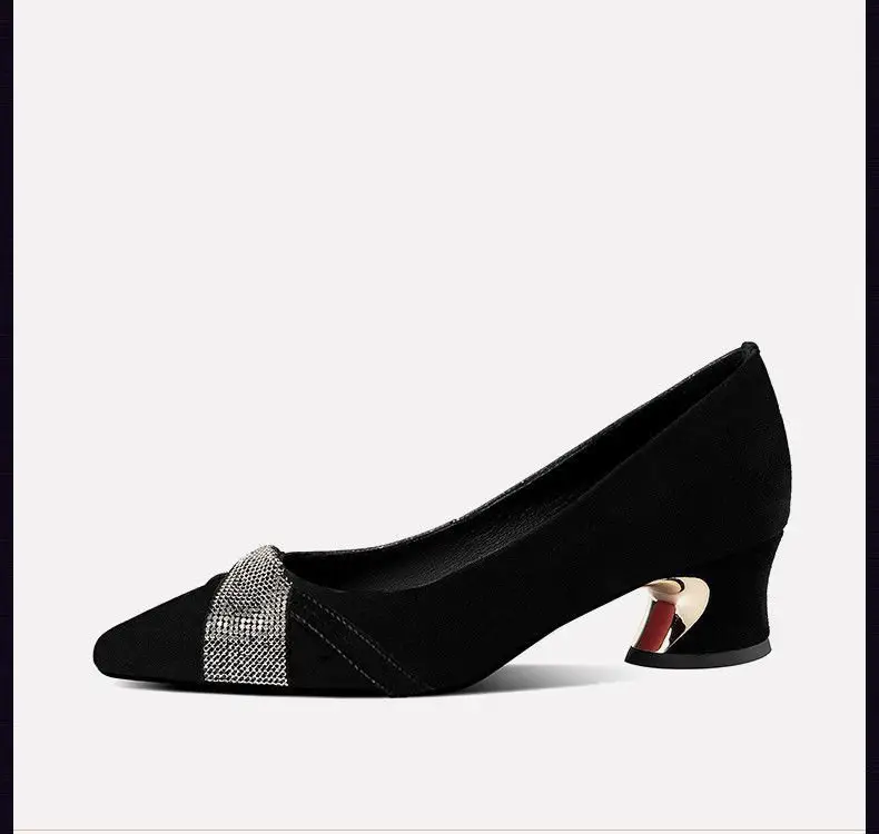 Women Rhinestone Pointed Heel Shoes Black Mid-heel 2024 — feature 6