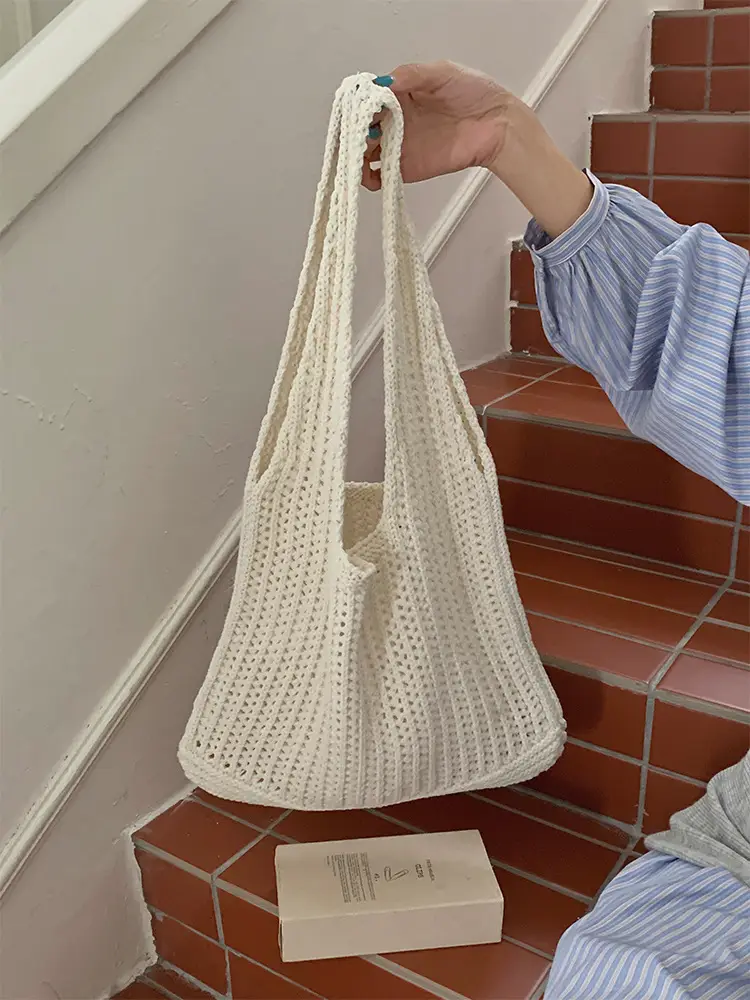 Woven Korean Style Lazy Style Portable Knitted Shoulder Bag Solid Color — feature 10