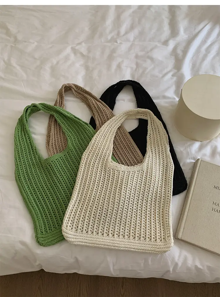 Woven Korean Style Lazy Style Portable Knitted Shoulder Bag Solid Color — feature 12