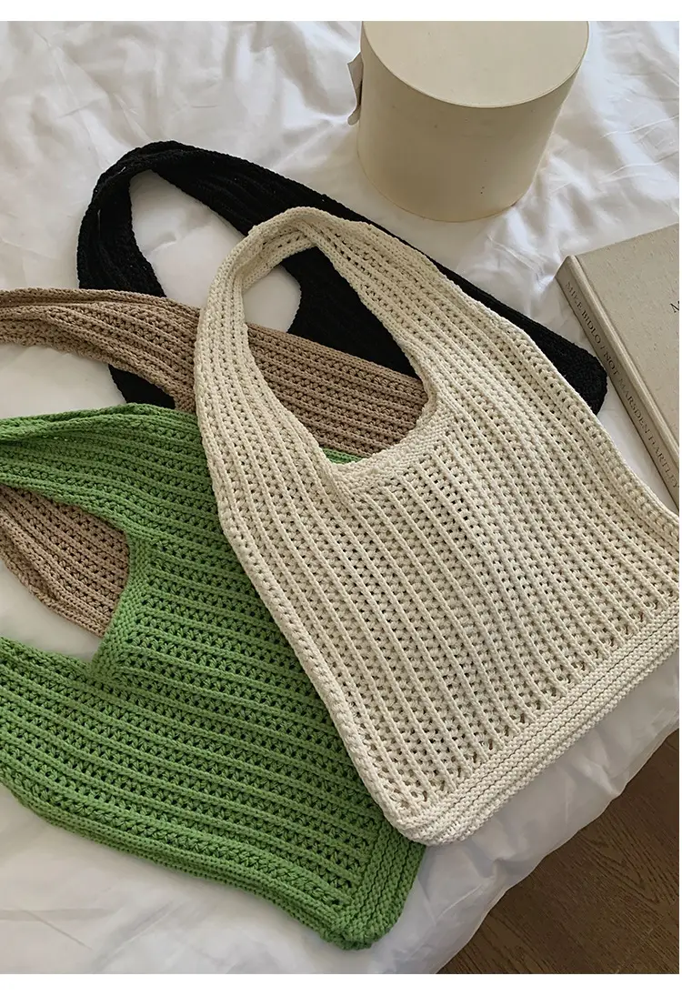 Woven Korean Style Lazy Style Portable Knitted Shoulder Bag Solid Color — feature 13